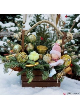 Композиция новогодняя "Зимняя сказка в корзине"